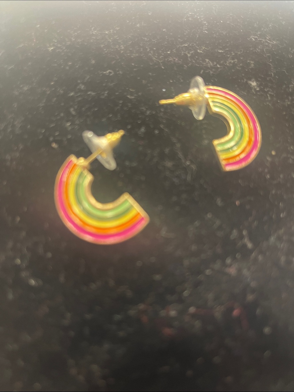 Kids Rainbow Enamel Stud Earrings - Multicolor Gold-tone